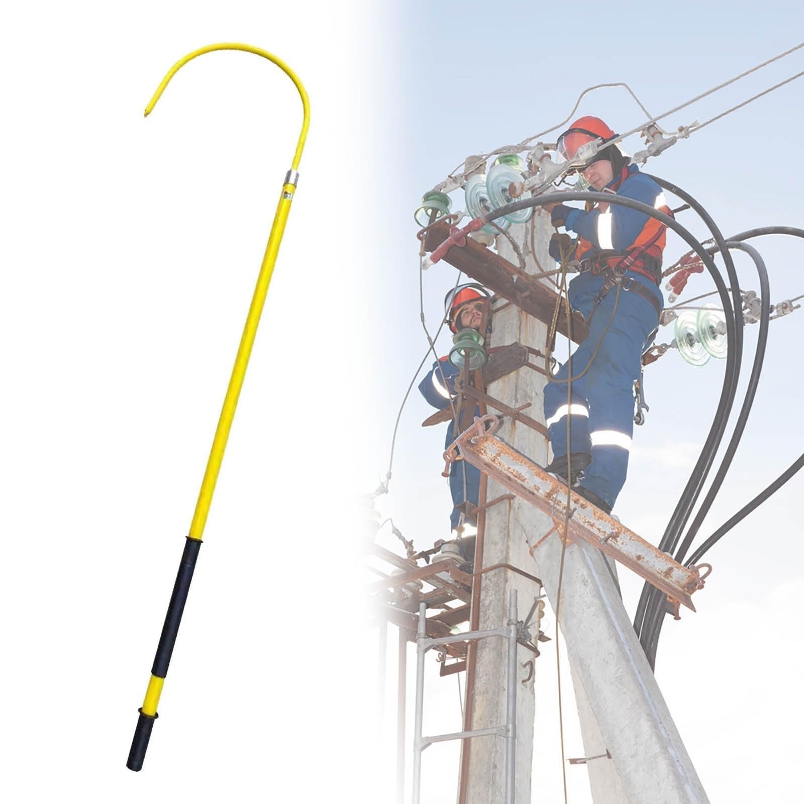 GHHVFEC Lightweight Insulated Rescue Stick - Safety Hook with Reinforced Fiberglass Handle, Anti-Electrocution Pole for Emergency Electric Vehicle Rescues, Essential Safety Tool