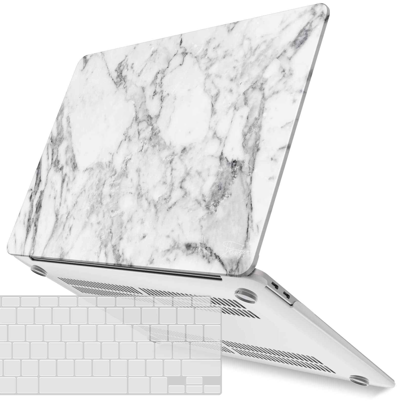 iBenzer 2020 MacBook Air 13 Inch Case M1 A2337 A2179 A1932 Plastic Hard Shell Case with Keyboard Cover for Apple Mac Air 13 Retina Display with Touch ID (2018-2020), White Marble, Mat. 13-WHMBMB. +1