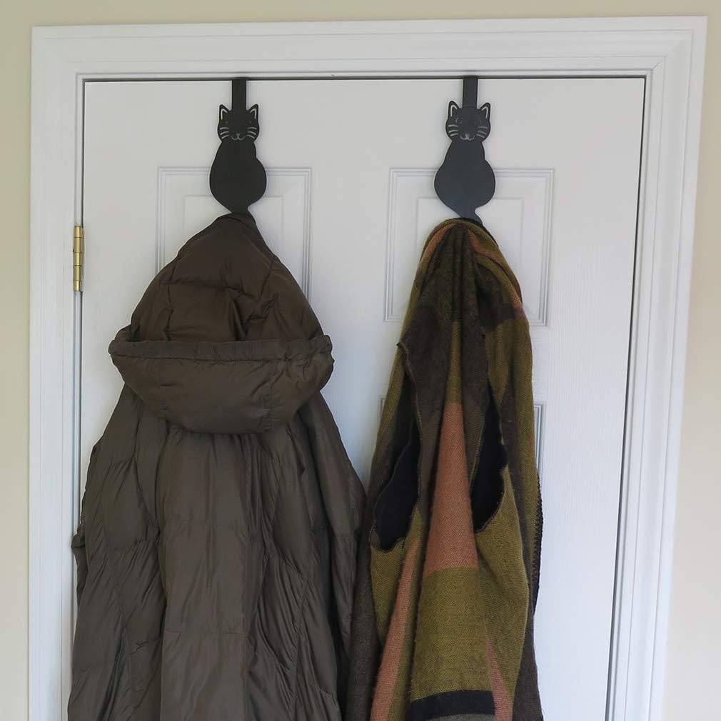 Evelots 4 Pack Over The Door Hook/Hanger-Coat/Jacket Organizer, Towel Holder, Kitty Cat Shape-Black Iron-Each Holds 20 Lbs.