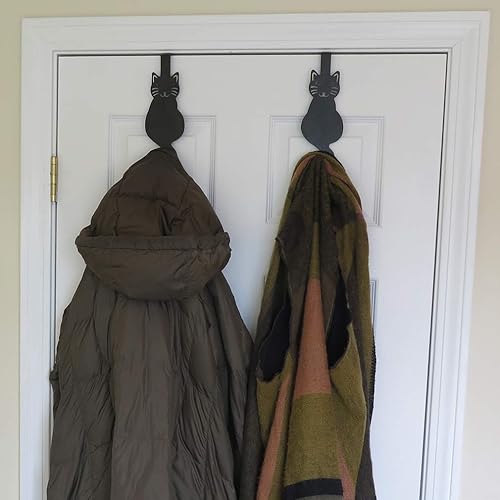 Miniatura 6 de Evelots Paquete de 4 ganchos para colgar sobre la puerta, abrigo, chaqueta, soporte para toallas, forma de gato gatito, plancha negra, cada uno