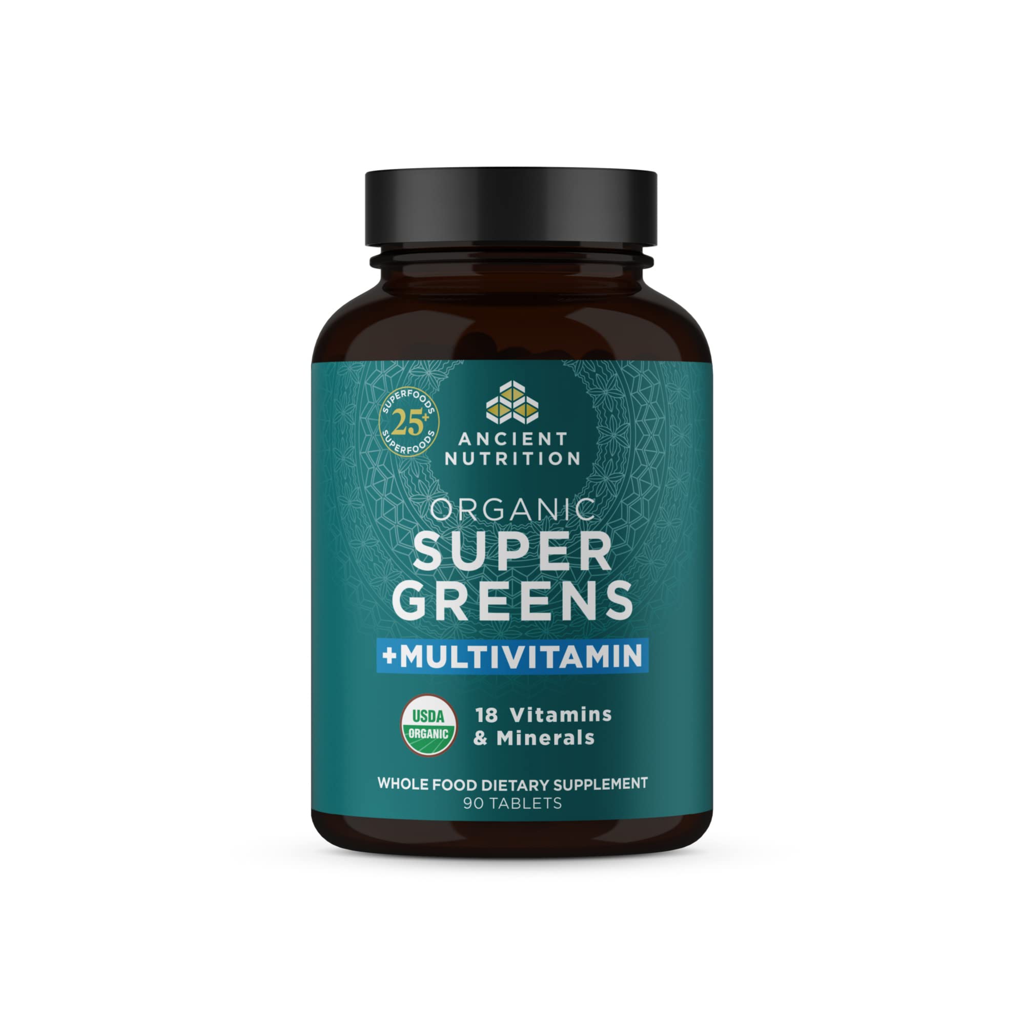 Ancient Nutrition Organic Super Greens Multivitamins Capsules + Probiotics Energizer