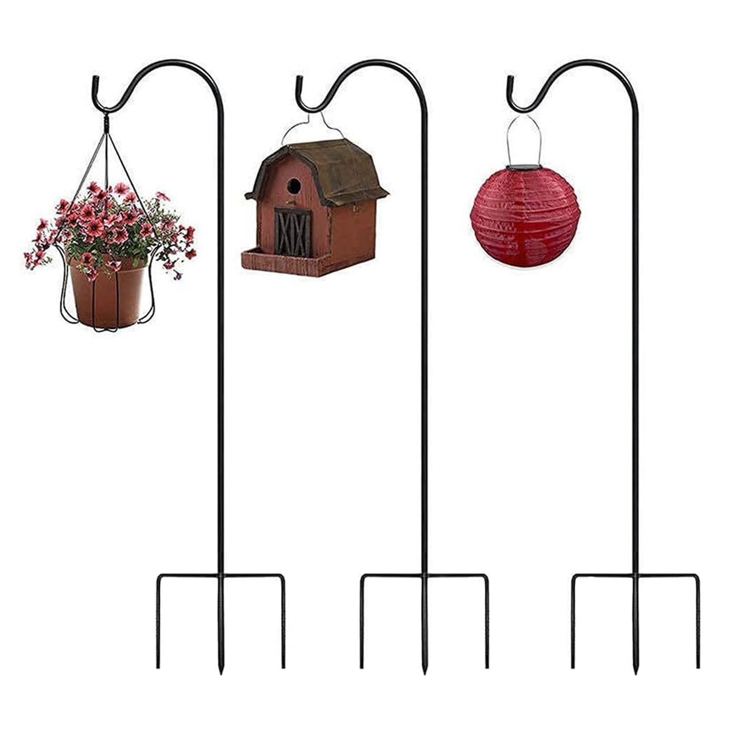 Gancio Pastore Giardino 81,5 cm Lanterne Regolabili in Altezza Shepherds Crook 2 Basi Nero