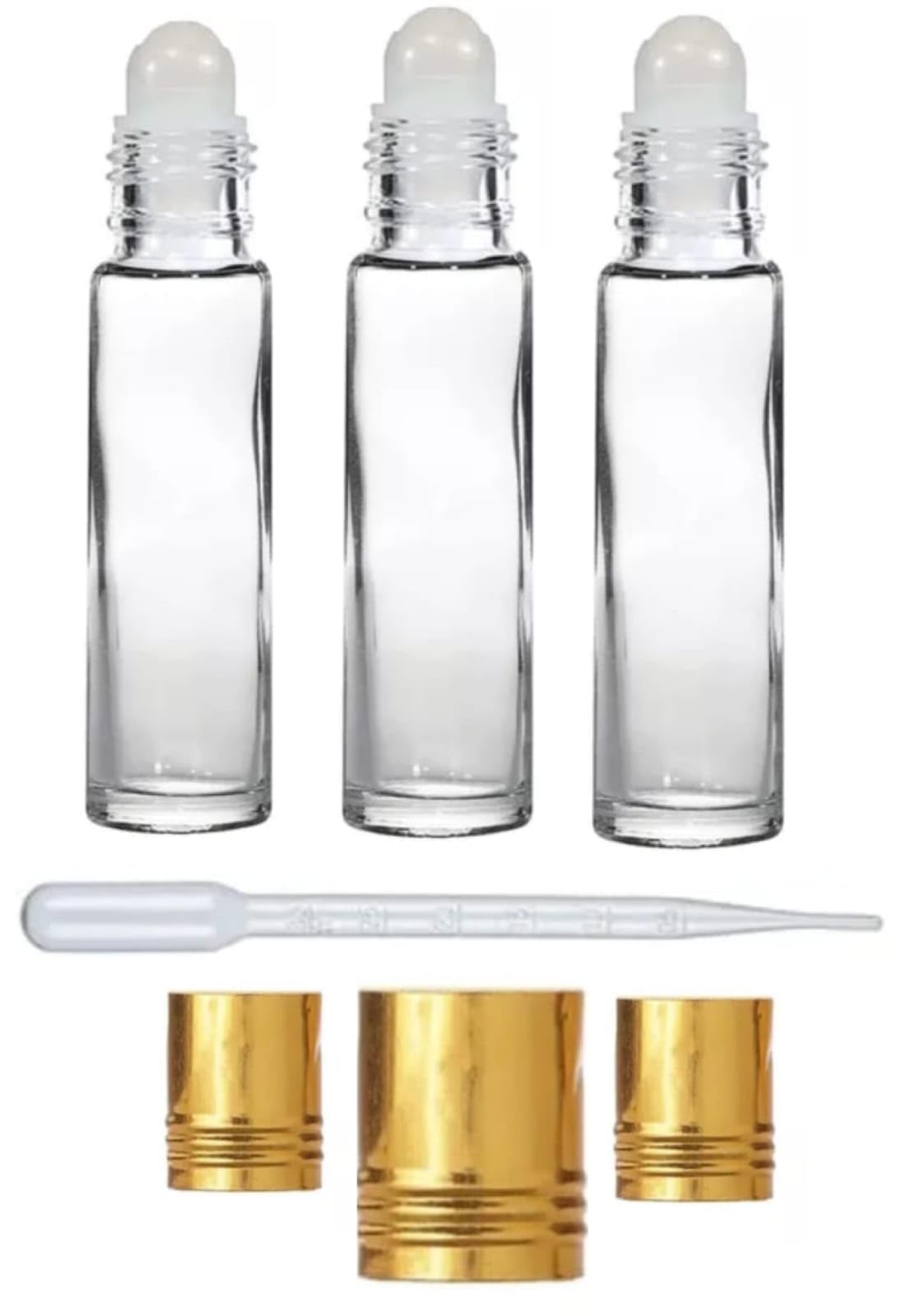 Empty Glass Roll On Bottles 10ml with. Dropper and. Golden Cap, Pack of 3 | Refillable & Reusable, For Essential Oils, For Perfumes, For Lip Balms-image-38
