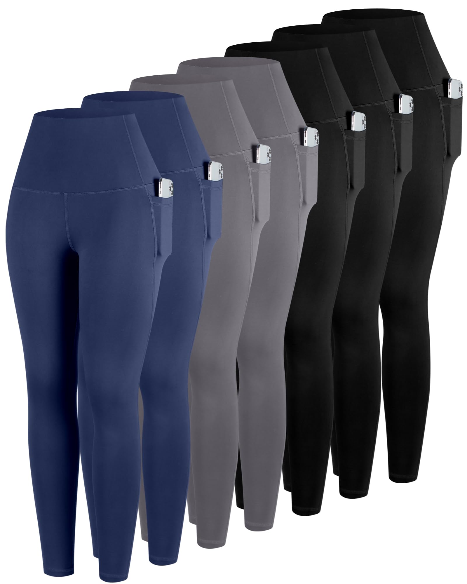 ATHVOTAR Leggings with Pockets for Women, 7 Packs High Waisted Workout Tummy Control Yoga Pants