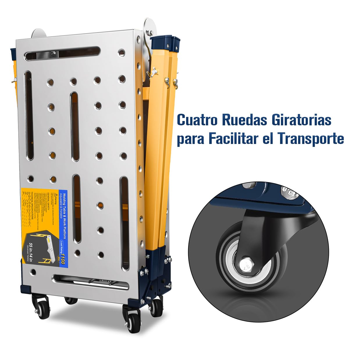 Plataforma de Trabajo Portátil Multifuncional de Aluminio con Capacidad de Carga de 500KG, Mesa de Soldadura Ajustable con Tablero Galvanizado de 36x140cm