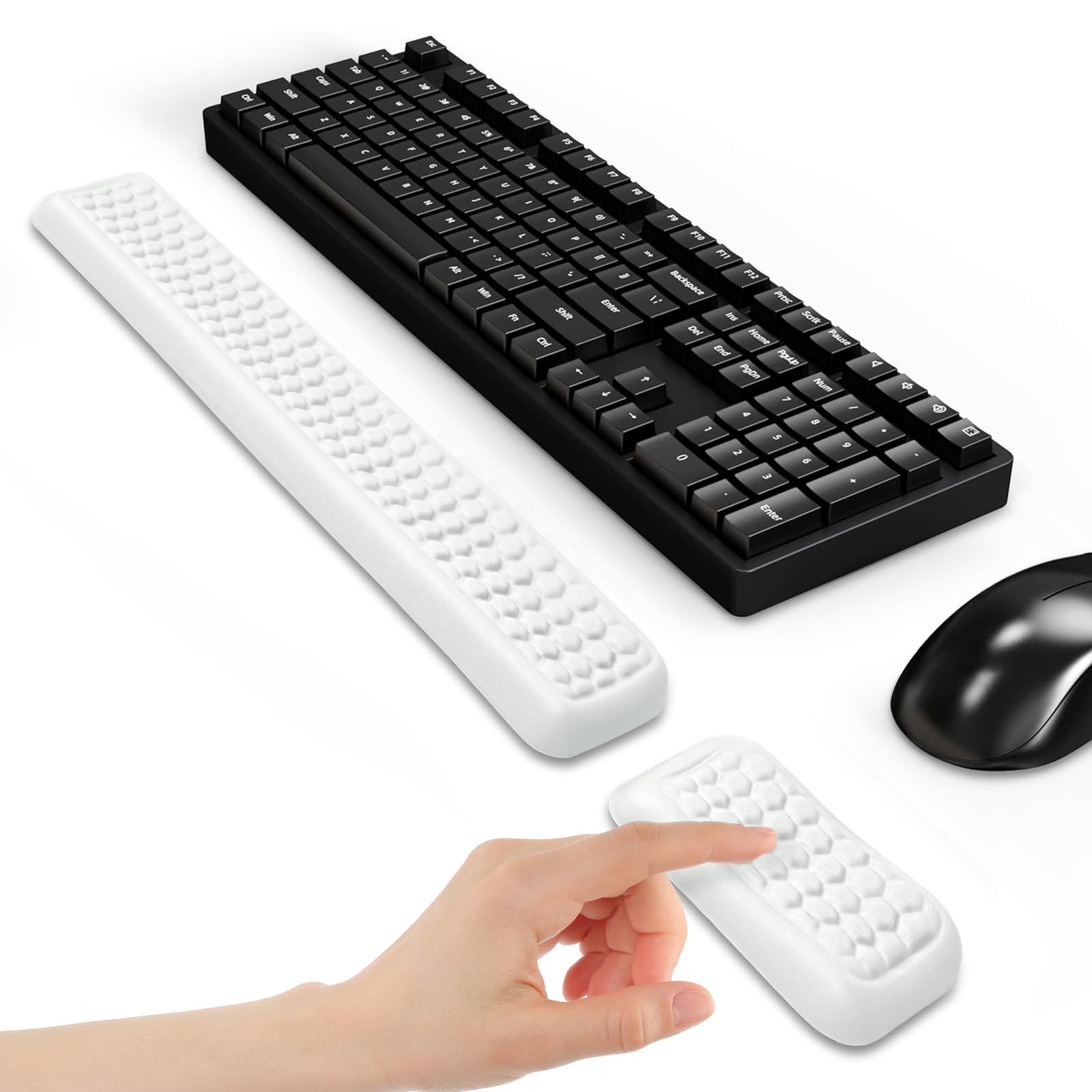 COUKASO Leather Wrist Rest for Keyboard and Mouse, Comfort Memory Foam Wrist Rest with Non-Slip PU Base, Ergonomic Keyboard Wrist Support for Typing