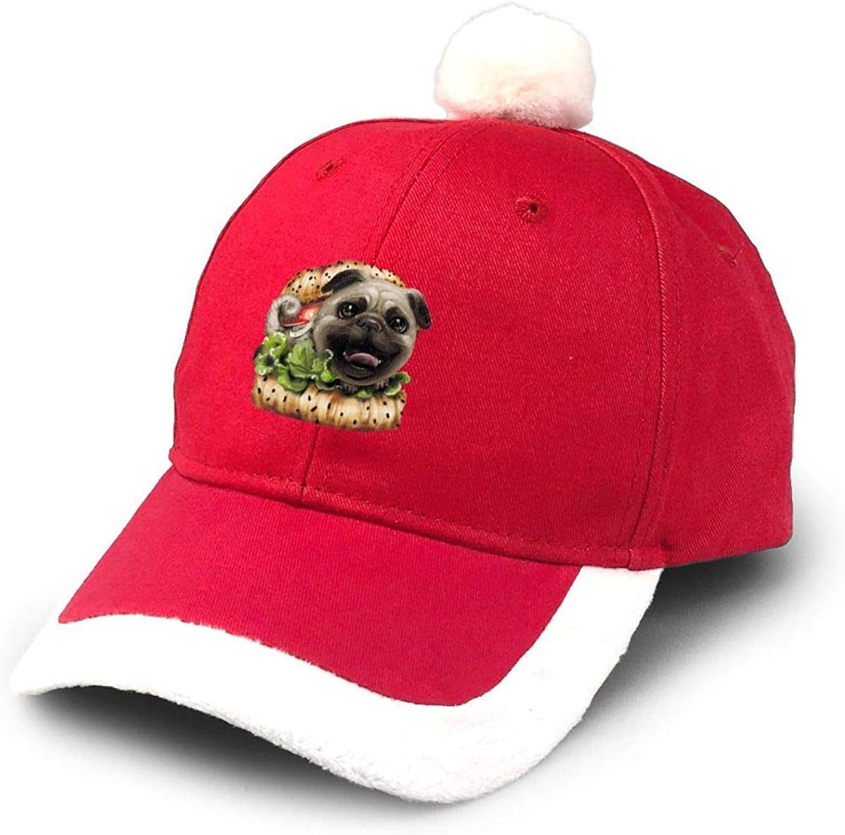 GGdjst Pug Burger Cute FUUNY Art Christmas Costume Headwear Dad Trucker Santa Hat Red Xmas Baseball Cap Adult Women Men Children Teen Boy Girls Party Decor Gift Decorations Ornament