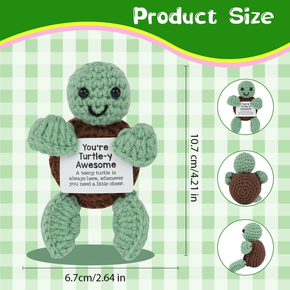 AUAUY Funny Positive Turtle Gifts, Good Luck Crochet Gifts, Mini Knitted Doll with Inspirational Card - Image 2