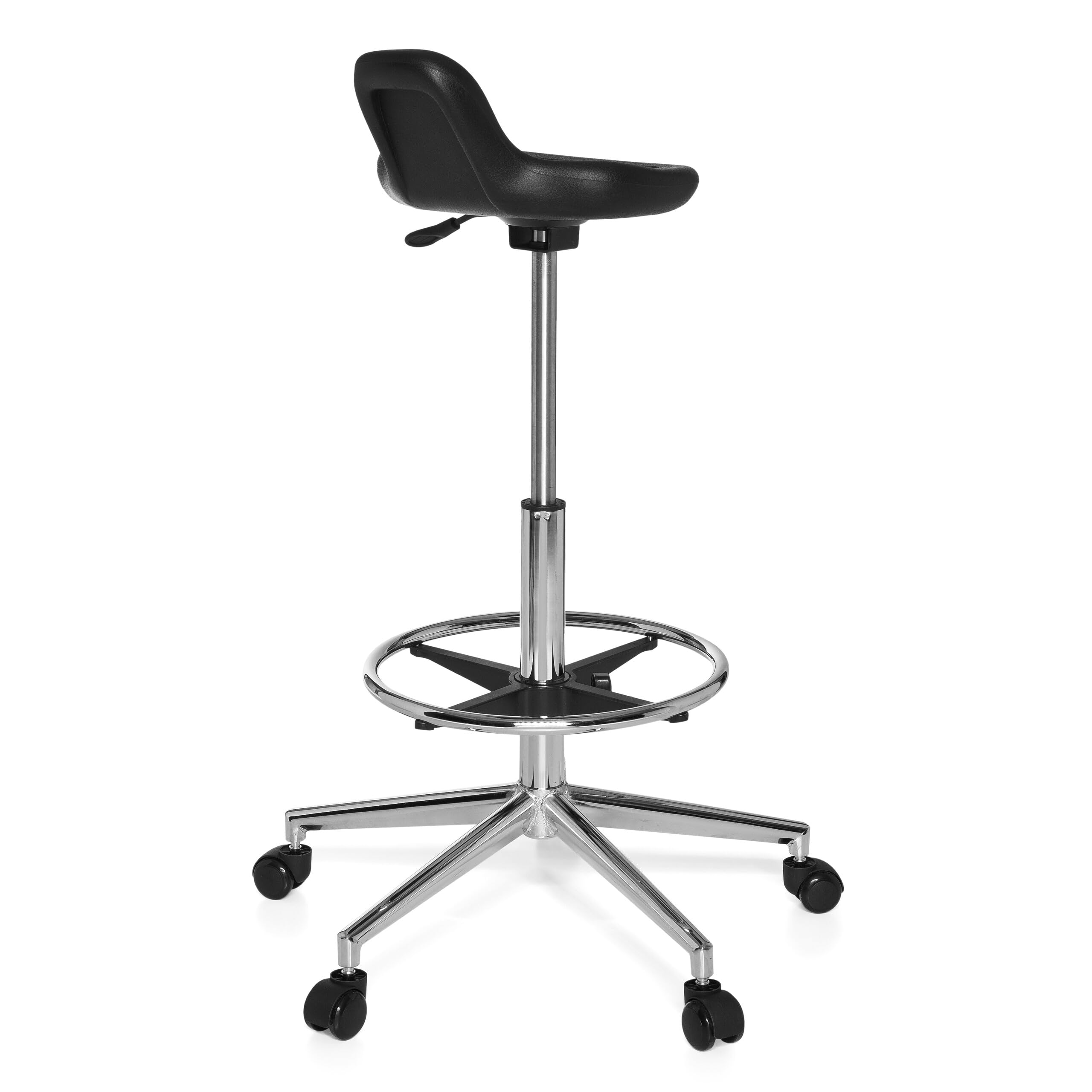hjh OFFICE 665160 Taburete de Trabajo Top Work 03 Espuma rígida Negro, Asiento Antideslizante, Muy Alto, Silla de Trabajo, Taburete Cocina