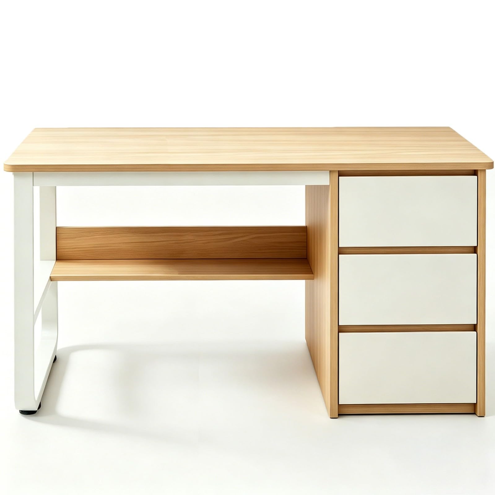 Mesa de Ordenador para Oficina Mesa Escritorio de Madera Estructura Metal con 3 Cajones Estación Trabajo para Teletrabajo, Estudio, Dormitorio, Oficina En Casa A,120CM