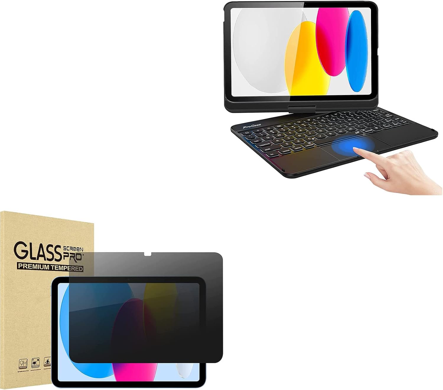 ProCase for iPad 10th Generation Keyboard Case with Multi-Touch Trackpad Bundles for iPad 10th Generation 10.9 2022, 360 Degree 4-Way Privacy Screen Protector