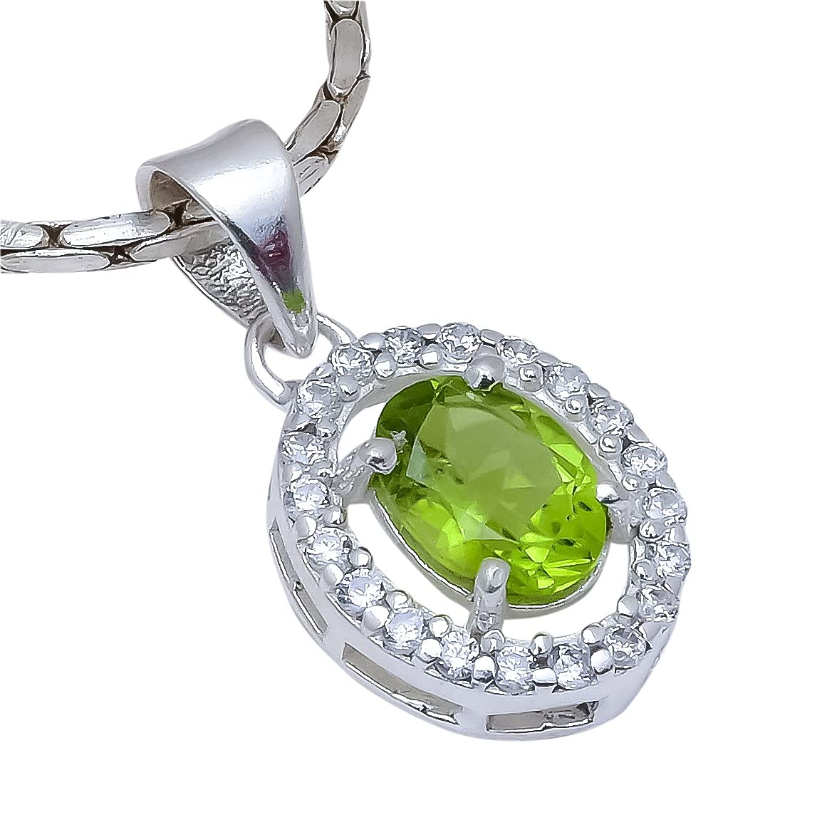 Peridot, White Topaz Natural Gemstone 925 Sterling Silver Pendant_(1.7 gm)-image-14