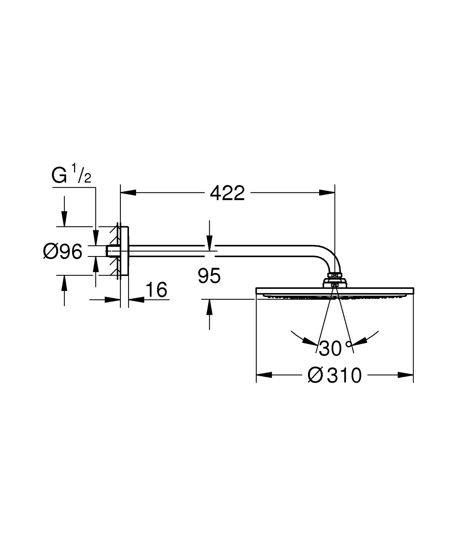 Grohe Rainshower 310 Deszczownica z ramieniem 422 mm, 1 strumień
