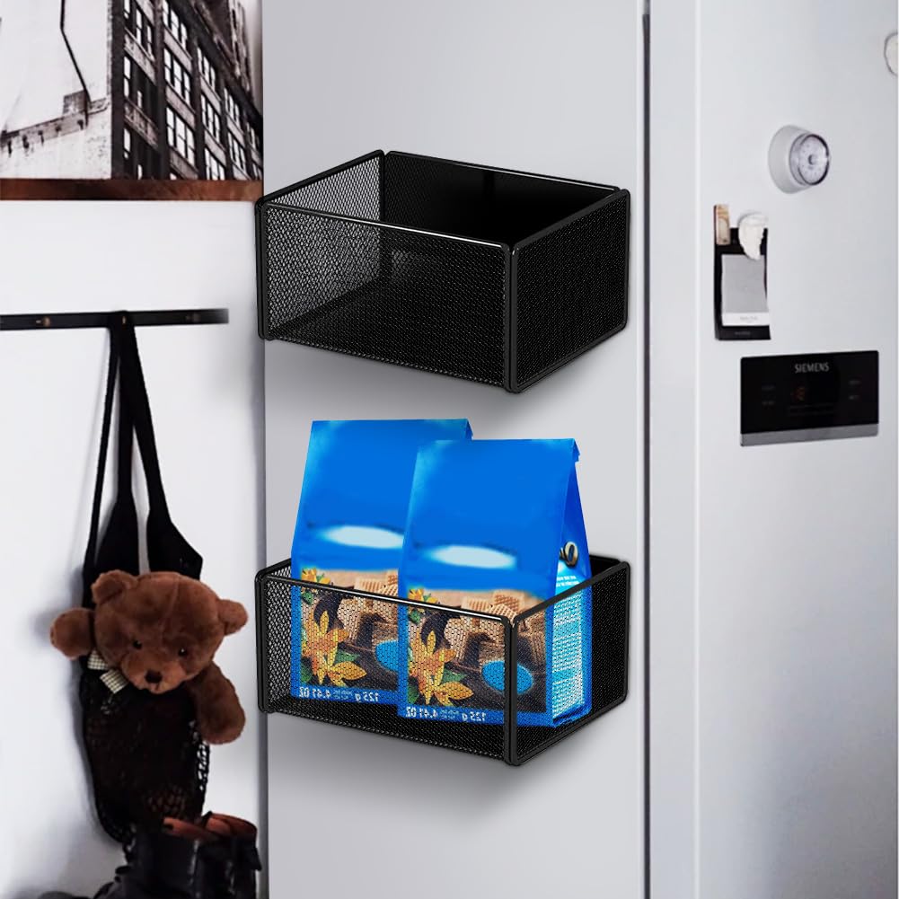 LOMUG Magnetisches Gewürzregal Für Kühlschrank – Ohne Bohren, Aus Eisen, 15,7x12x7,7 Cm, Schwarz – Bis 15 Kg Tragkraft – Gitterartig, Platzsparend – Für Küche, Büro, Garage & Mehr