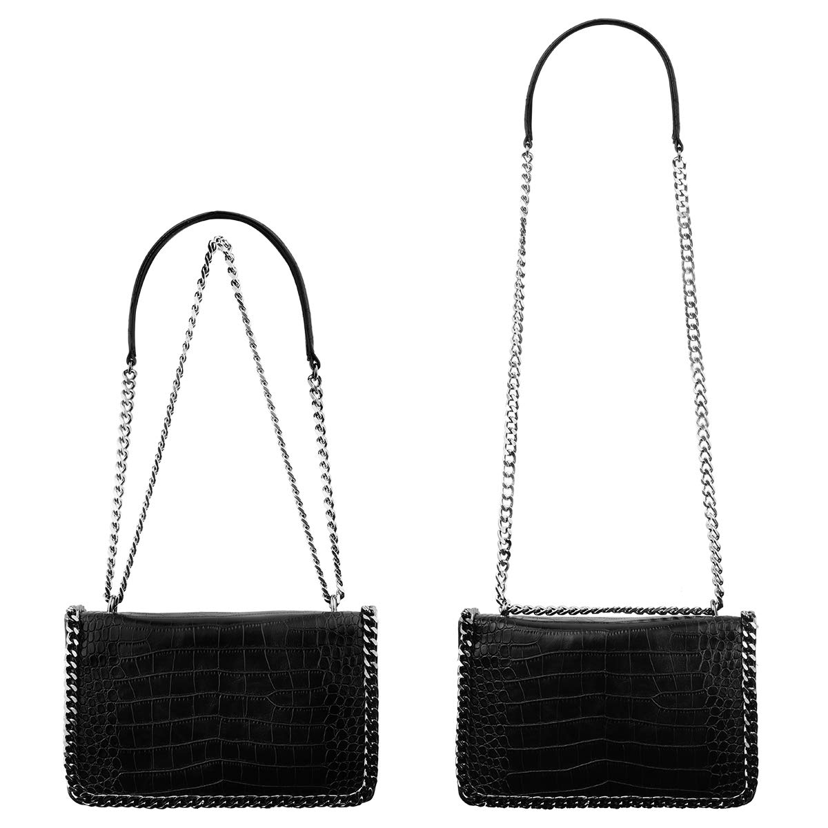 CRAZYCHIC - Bolso Cocodrilo Mujer - Bolso Bandolera Cadena Acolchado Piel Cuero PU Señora - Grande Mensajero Clutch Pochette Crossbody Bag - Bolso Cruzado Embrague Noche Elegante - Negro