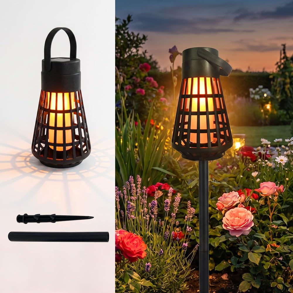 YOFHPT 3 in 1 Solar Flame Lanterns for Outside, 51cm Solar Table Light Outdoor Garden, So-lar Garden Lantern Stakes with Flame&IP44 Waterproof, Hanging So-lar Lights for Tabletop Patio Pathway