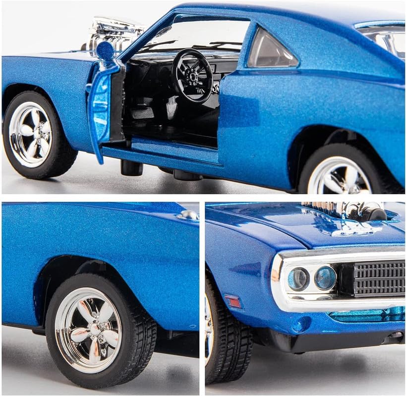 Image of Kids Model 1:32 Fast & Furious 7 Die Cast Metal Car Pull Back Action Opening Doors with Realistic Engine Sound Lights Toy Car Gift for Boys - Blue