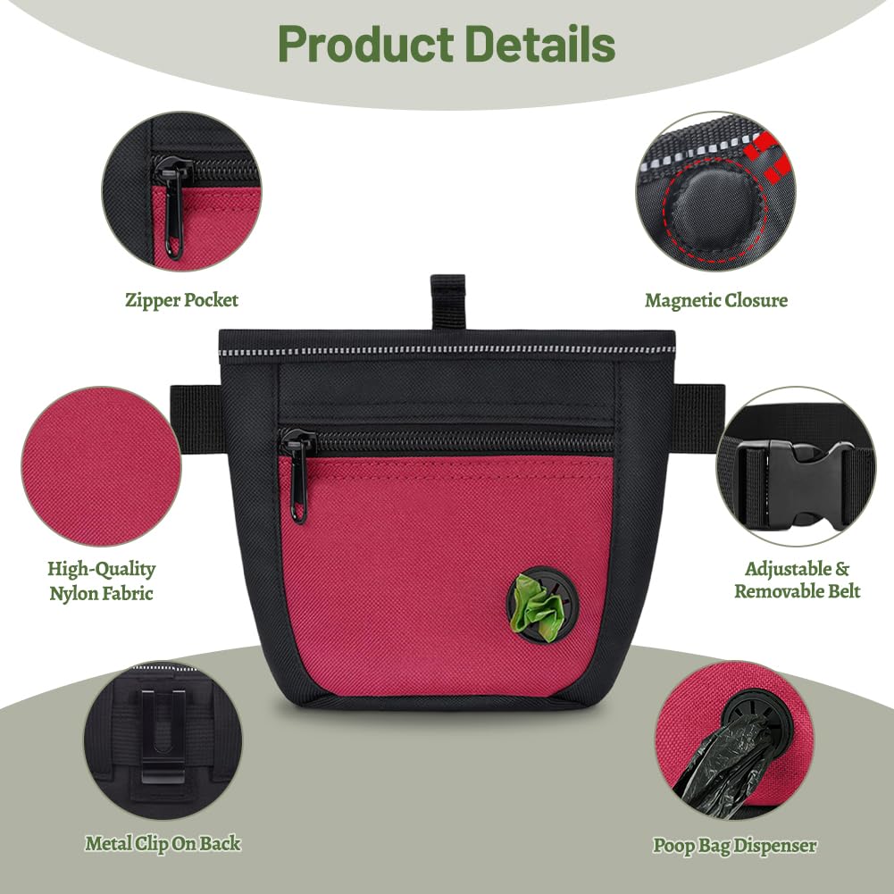 Porta Premietti per Cani, Sacca per Cani, per Addestramento del Cane, Porta Accessori per Animali con Clicker e Dispenser per Sacchetti, con Cintura Regolabile (Rosso)