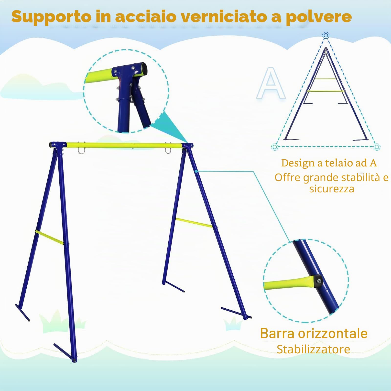 Dripex Altalena per Bambini, in metallo, fino a 200 kg, stabile e resistente, per esterni, giardino, altalena per bambinis,cala da arrampicata (singola 163x160x180cm)
