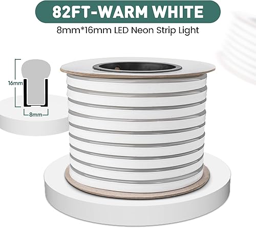 Miniatura 2 de GZBtech Tira de luces LED flexibles de neón de 82 pies, tira de luz impermeable CA de 110-120 V, 120 LEDsM, iluminación de neón conectable para