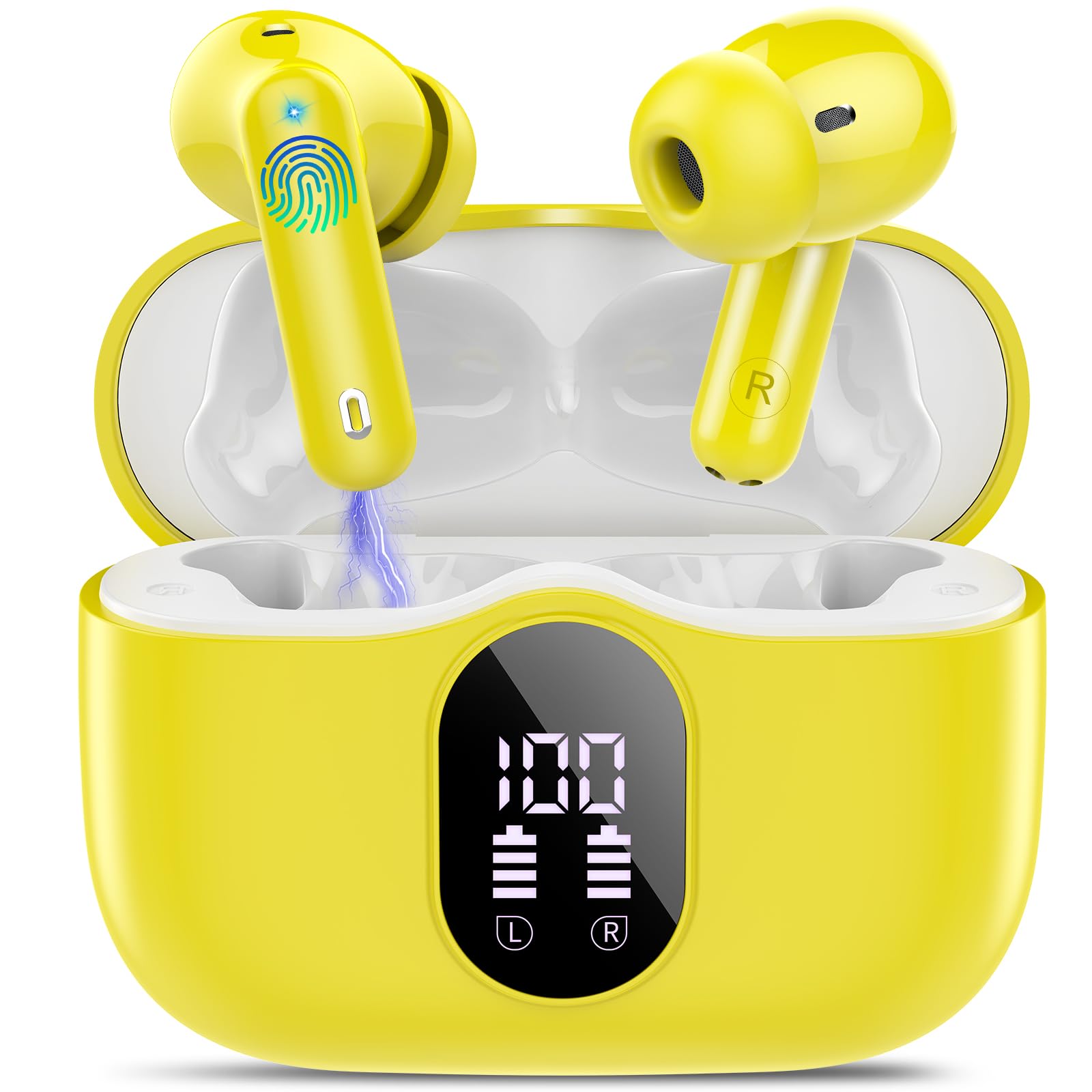 Wireless Earbuds Bass Stereo Bluetooth Headphones in Ear Earphones for Laptop Pad Phones Sports Workout, Yellow