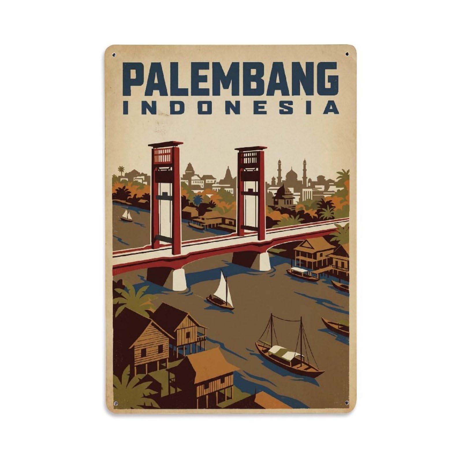 Metal Tin Sign Indonesia Palembang Retro Travel