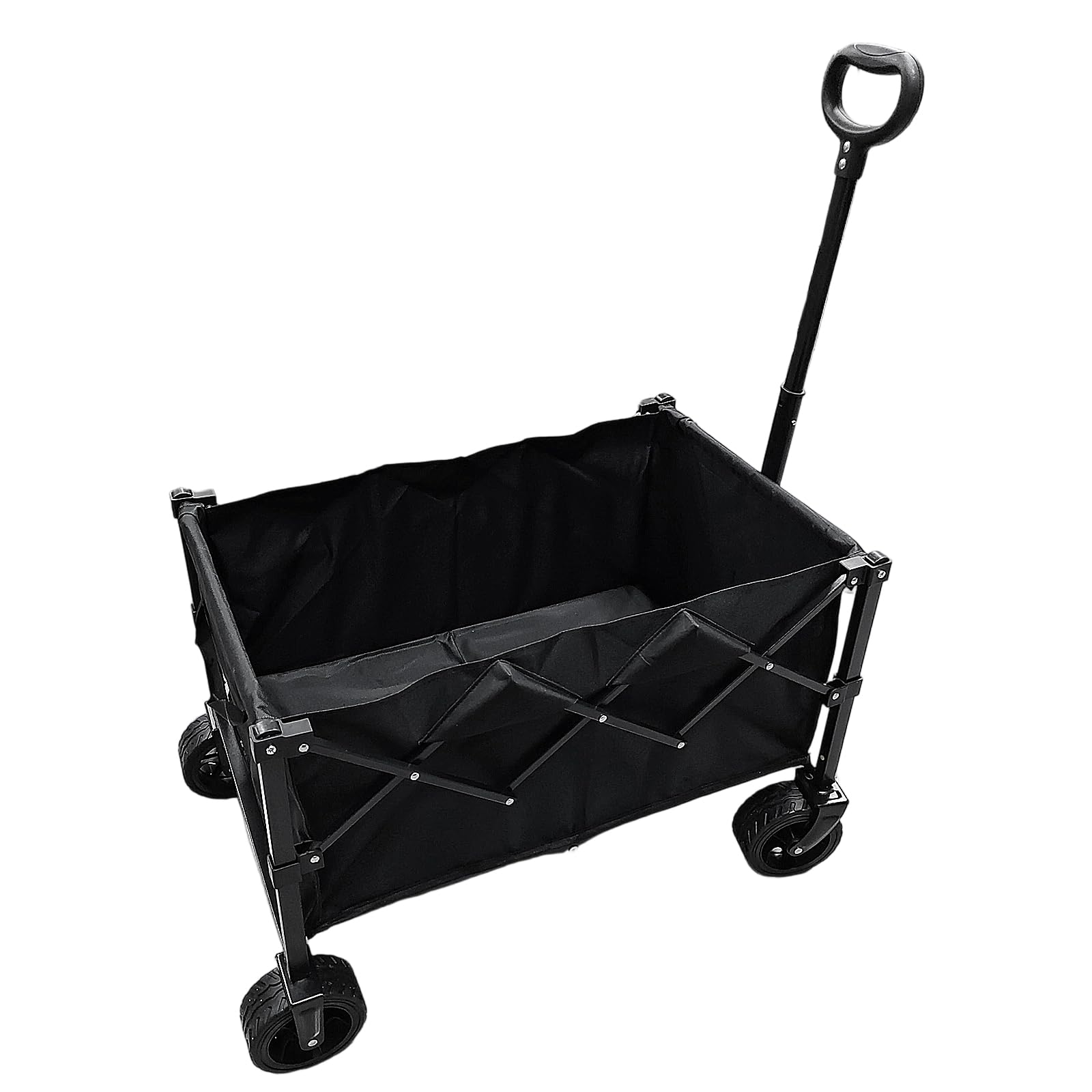 Carrello pieghevole multiuso con ruote per tutti i terreni | Carrello da campeggio portatile robusto con grande capacità per campeggio, spiaggia, festival, giardino, shopping, nero