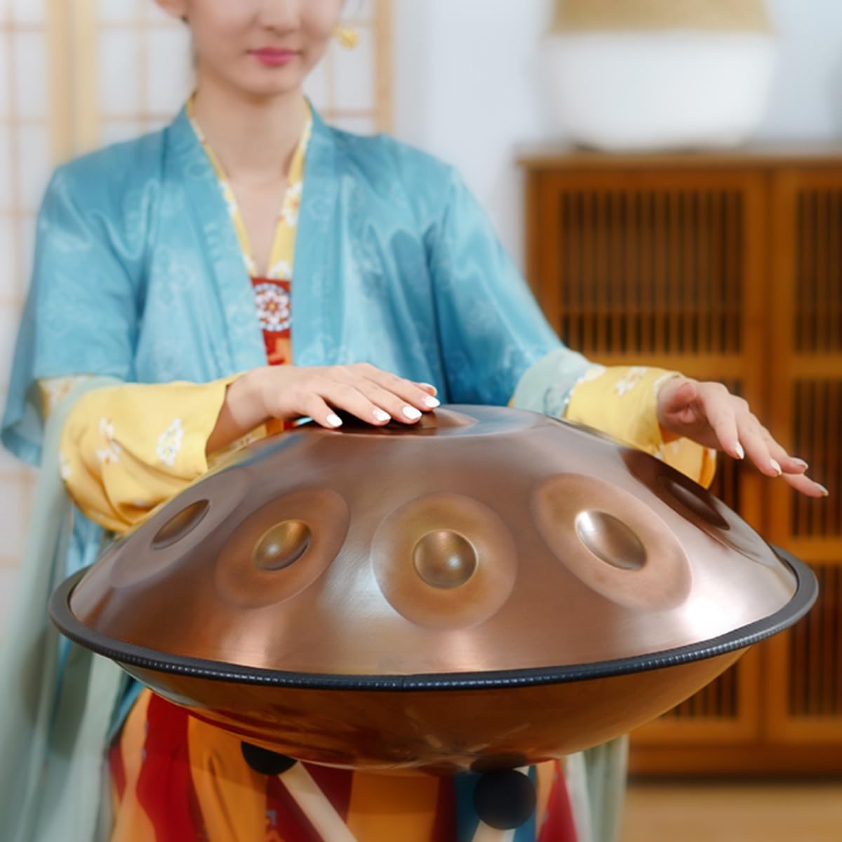 Handpan Drum 9/10/12 Note 440Hz Re Minore Handpan Instrument Re Minore Handpan Music Percussione per Principianti Sound Healing Meditazione 56cm(Oro,9 note)