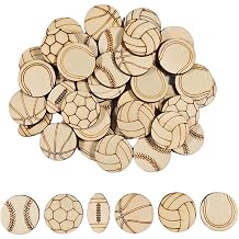 100pcs Mini Sport Ball Theme Unfinished Wood Crafts DIY Football Volleyball Baseball Basketball Soccer Tennis Shaped Wooden Slices Ornaments Sport Themed Party Home Decoration
