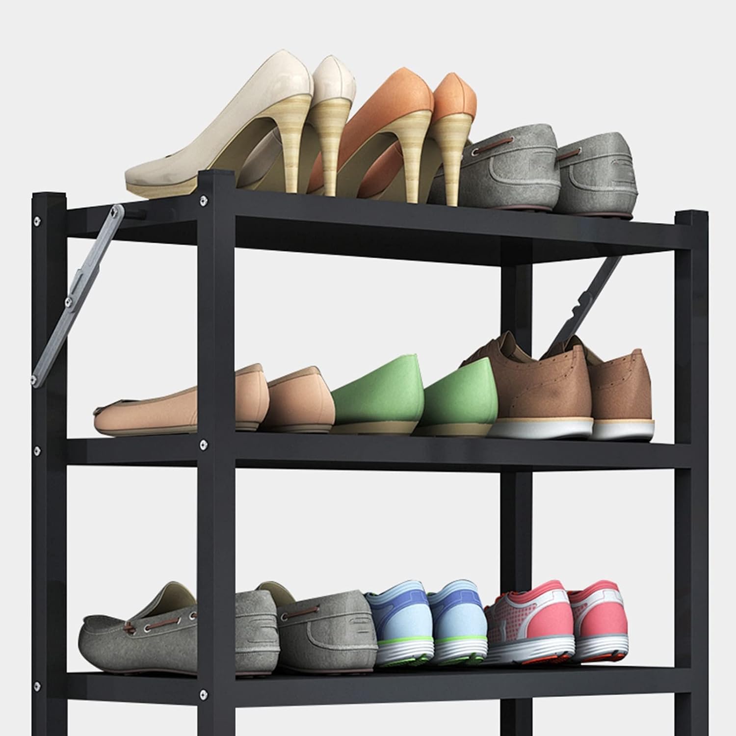 Organizers RENRUIRUI- Folding Shoe Rack 4-Tier Simple Metal Shoe Shelf Multi-Function Space Saving Storage, for Entryway Hallway