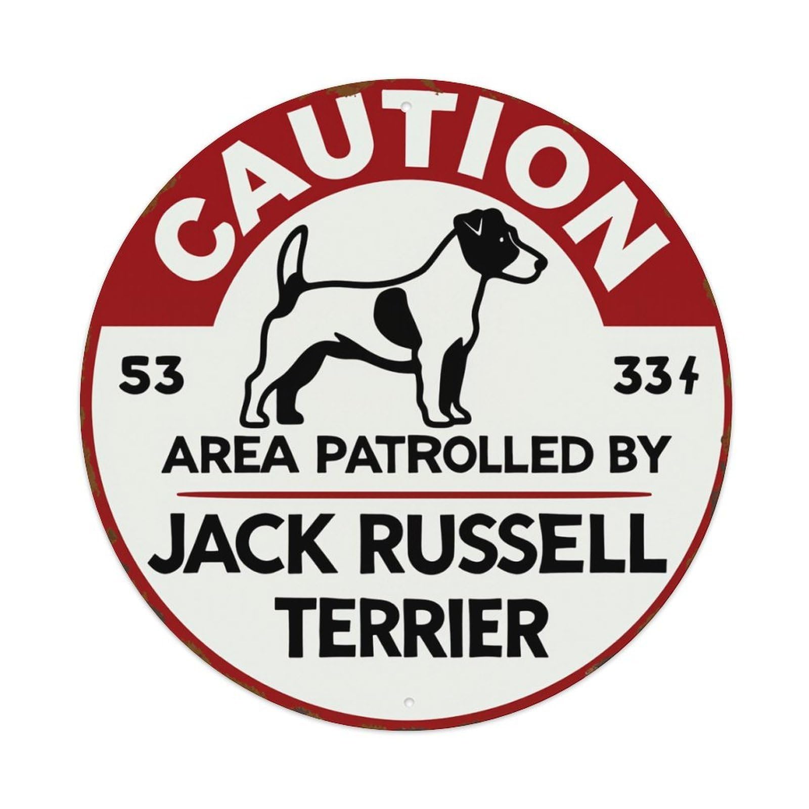 Caution Area Patrolled By Jack Russell Terrier Round Tin Sign Retro Metal Sign for Cafe Bar Pub Home Game Room Gym Club Wall Decoration Vintage Metal Poster 8x8 Inch