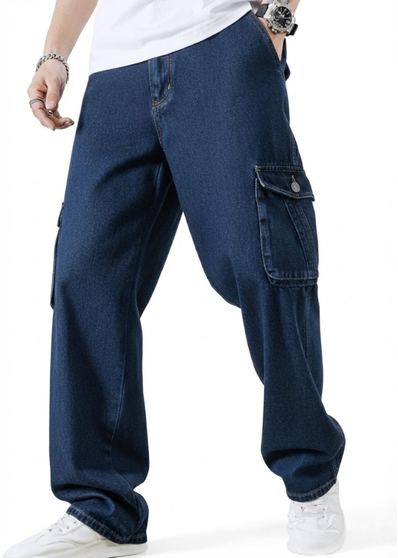 n-club Men's Baggy Cargo Denim Jeans – Loose Fit Wide Leg Streetwear Pants with Multi-Pockets-picture-20