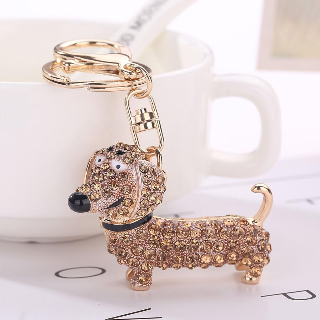 Doober Bling Dog Dachshund Keychain Handbag Purse Pendant Car Holder Key Ring Jewelry (Champagne) image 2