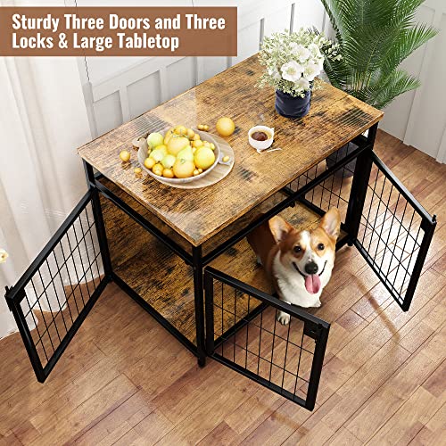 Dklgg Dog Crate Furniture Side Table, Wooden Dog Crate End Table Small Dog Crate With Three Doors, Decorative Dog Furniture Dog Kennel Indoor, Dog Crates For Small Dogs #TOP3