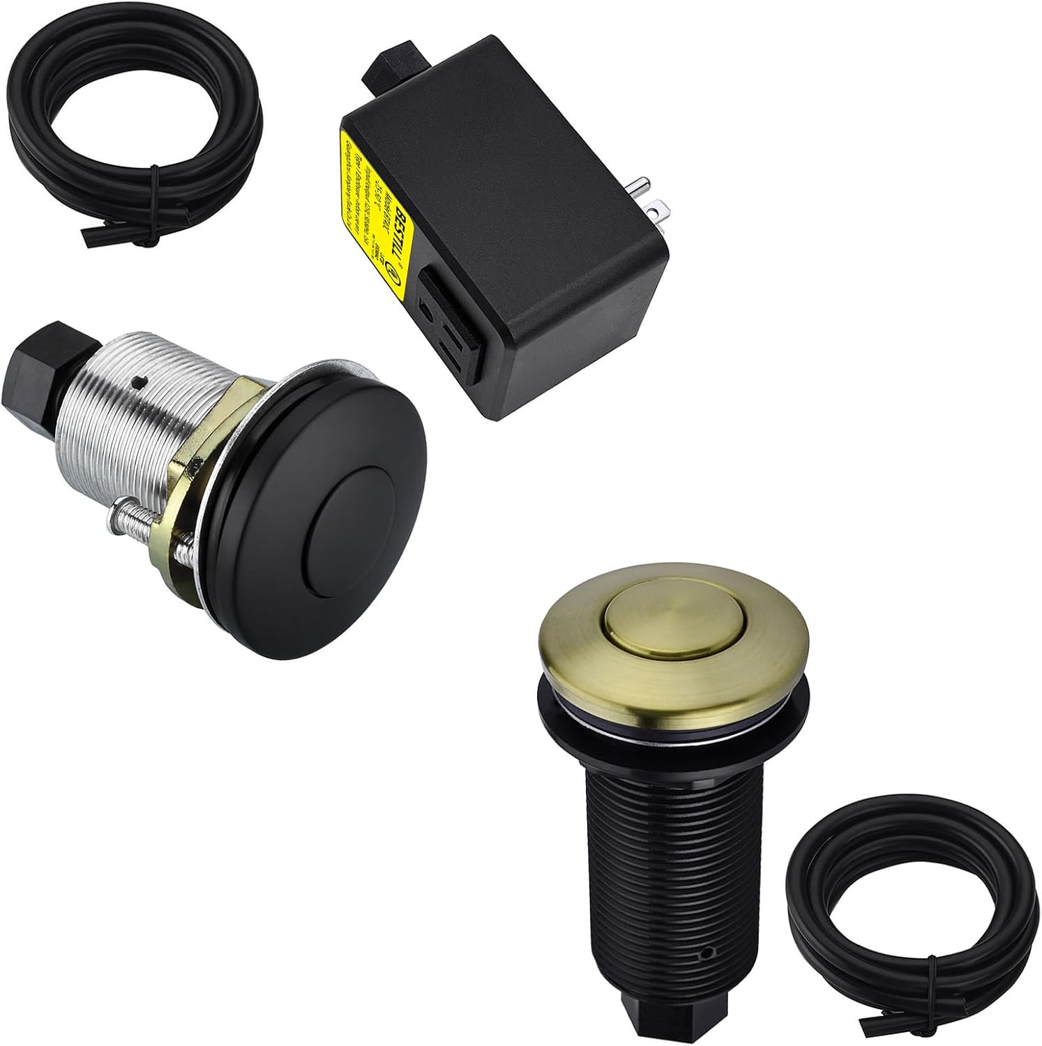 BESTILL Garbage Disposal Air Switch Kit, UL Listed, Sink Top Push Button with Brass Cover, Matte Black, Brushed Gold