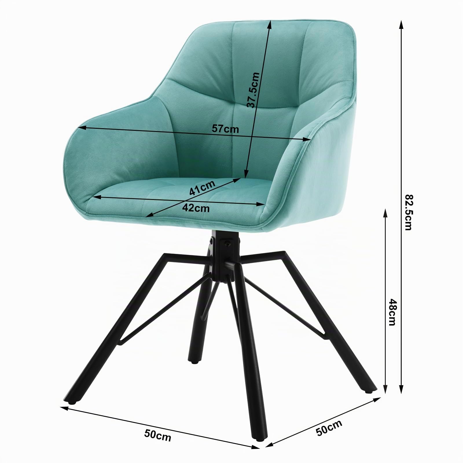 WOLTU Silla de Comedor Giratoria,Terciopelo,Turquesa | Estructura de Patas metálicas,Estilo Moderno. Apta para Cocina,salón,Comedor y Dormitorio