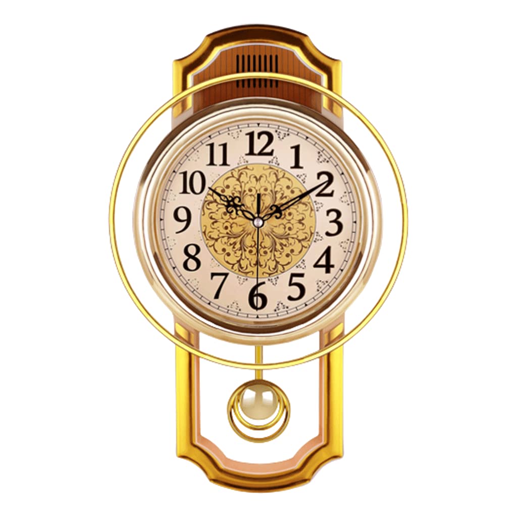 TYUHDUYUR Silent Wall Clock Easy to Read Modern Wall Clock Battery Operated Retro Wall Clocks with Pendulum for Home Sweeps Movement for Office (B Orange Yellow) (A Wood Color)
