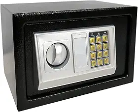Cofre Eletrônico Digital em Aço Com Teclado e Chave Reserva (PRETO, MEDIO 31X20X20 CM)
