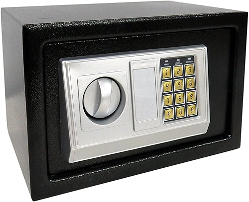 Cofre Eletrônico Digital em Aço Com Teclado e Chave Reserva (PRETO, MEDIO 31X20X20 CM)