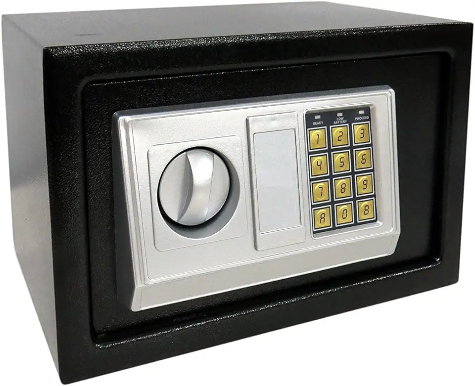 Cofre Eletrônico Digital em Aço Com Teclado e Chave Reserva (PRETO, MEDIO 31X20X20 CM)