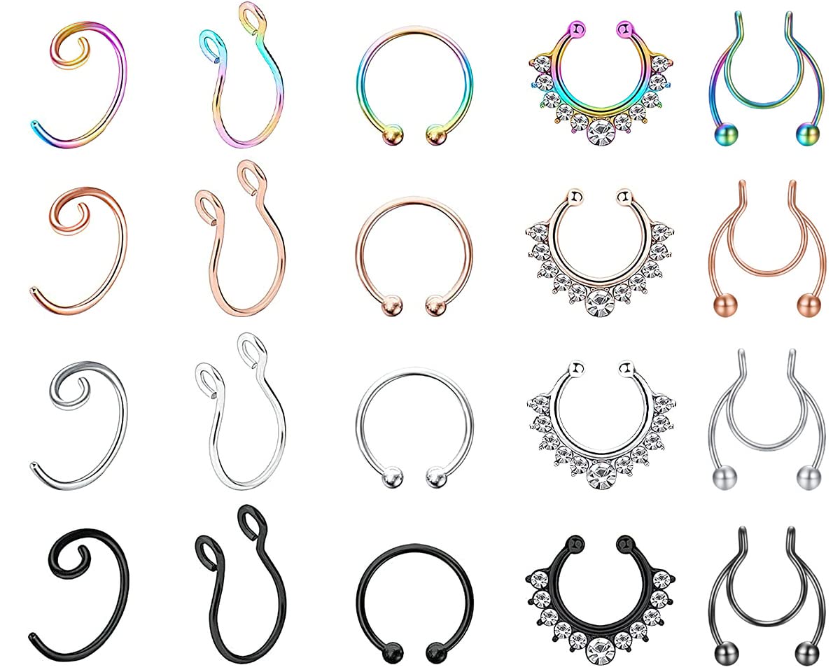 XiXiRan Piercing Nariz Falso, Pircings Nariz Falsos, Pirsings Nariz Aro, Piercing Nariz Anillo, Fake Nose Ring, Pirsings Nariz Acero, Piercing Nariz Oro, Piercing Falsos Nariz Septum