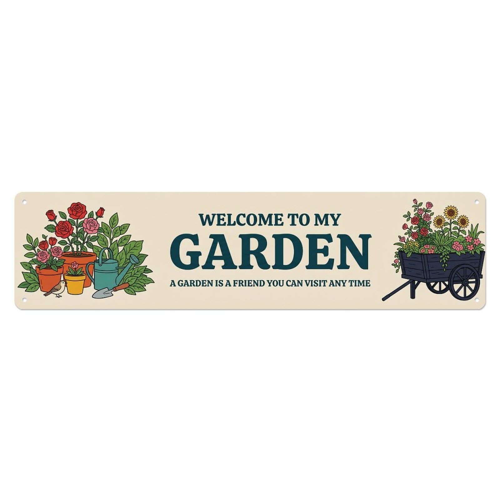 Welcome To My Garden Vintage Roses Floral Metal Tin Sign
