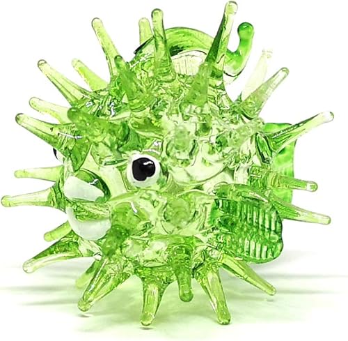 Miniatura 2 de ZOOCRAFT Figuras de vidrio soplado peces globo verde pequeño acuario miniatura decoración hecha a mano