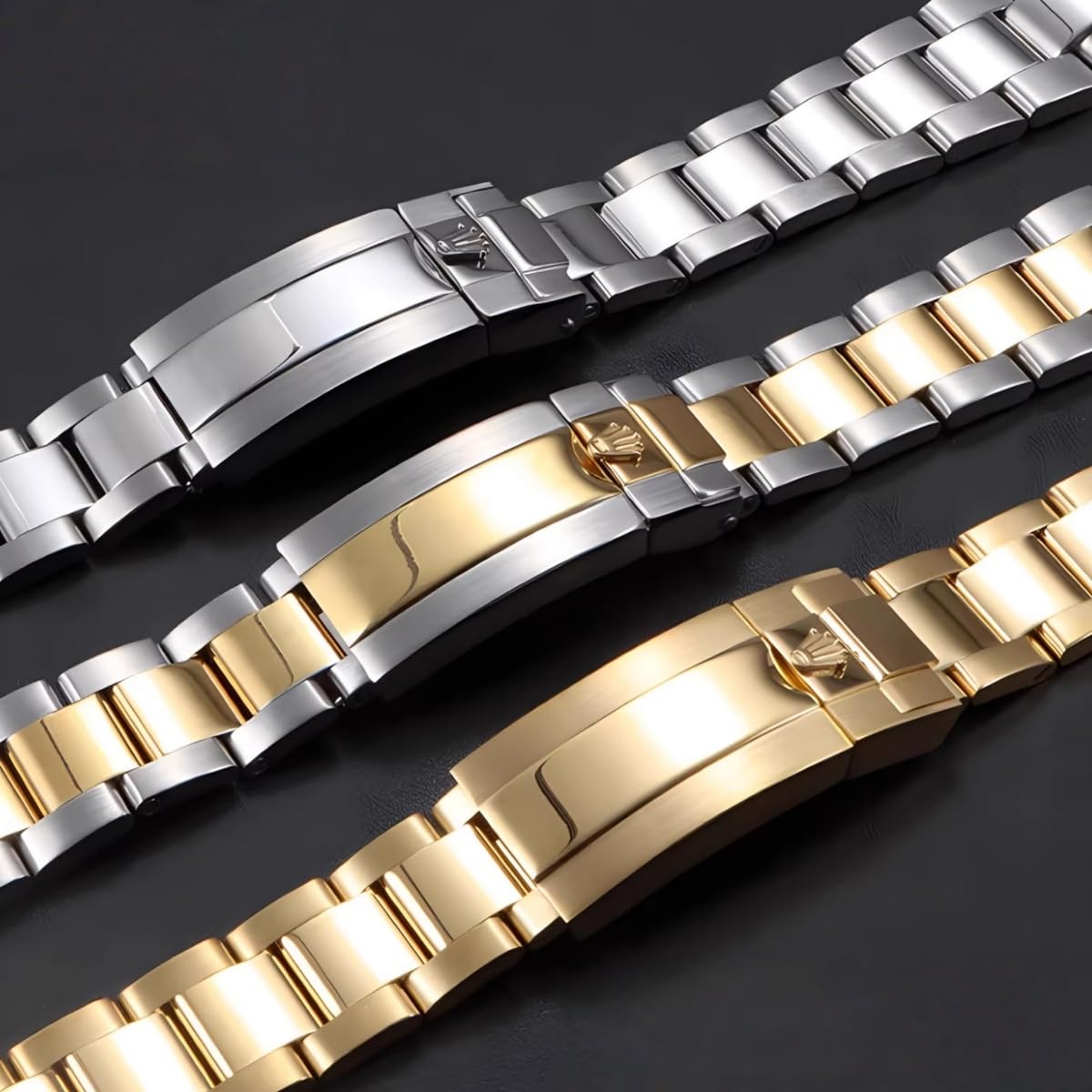 Cinturino Orologio Acciaio Inossidabile Bracciale Metallo Ricambio Oyster Maglie Attacco Curvo Argentato per Rolex GMT-Master