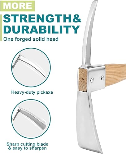 Miniatura 3 de Pick Mattock Hoe Garden Pick Herramienta de azada de plantación de hacha de 15 pulgadas con mango de madera dura para excavar, aflojar, zanjas,