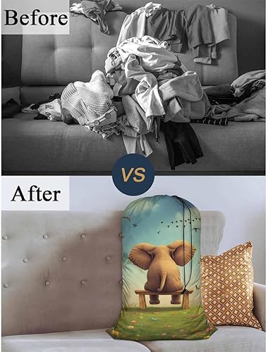 Miniatura 5 de Swono Cute Elephant - Bolsa grande de viaje para lavandería, húmeda/seca, bolsa de ropa sucia para gimnasio, natación, yoga, nube azul