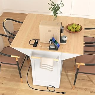 Rolling Kitchen Island with 2 Drop Leaf and Power Outlet, Island Table o...