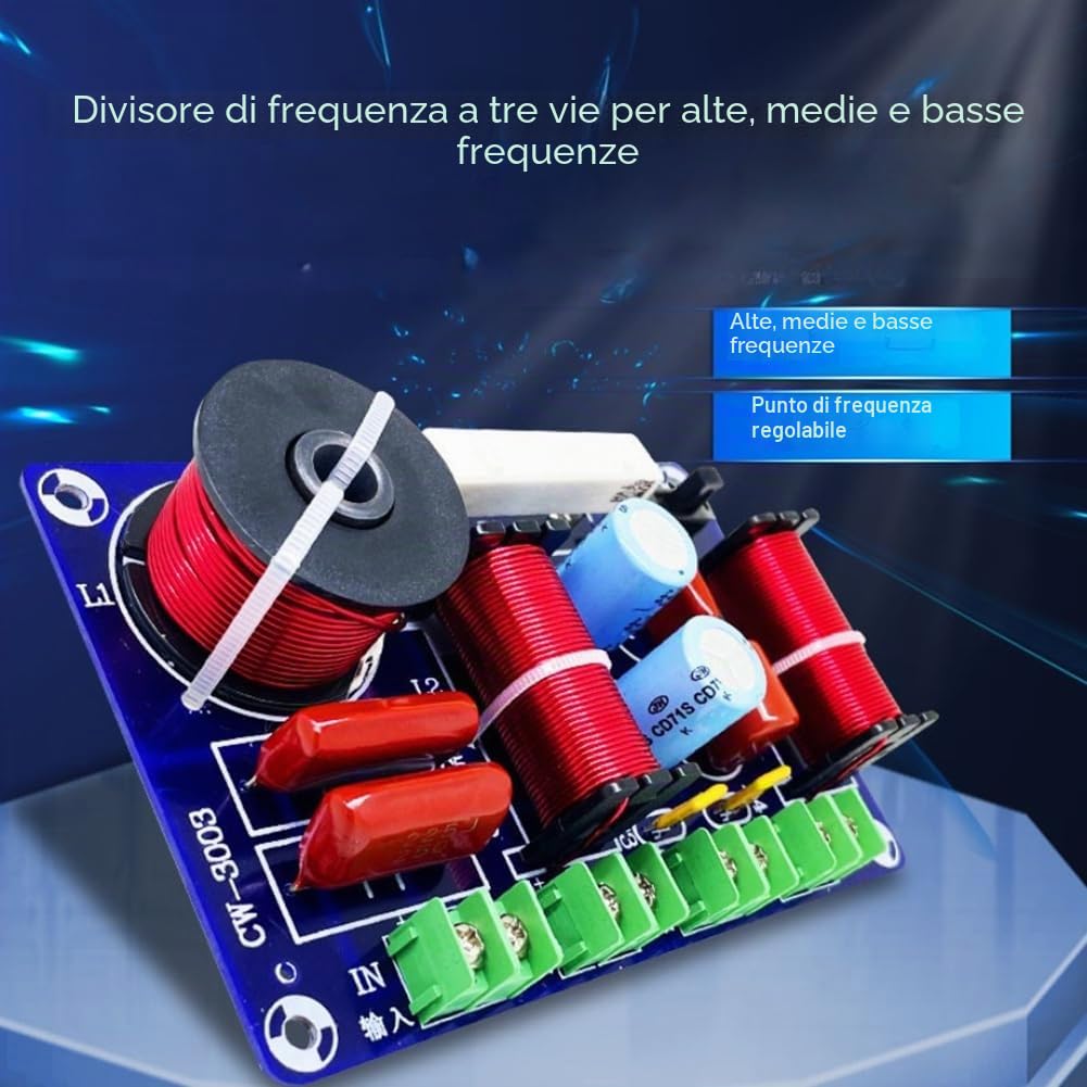 2 pezzi a 3 vie, 250 W, 850/5200 Hz, divisore di frequenza fai da te, circuito di filtraggio, bassi medi, HiFi, stereo audio, crossover durevole, 500701832