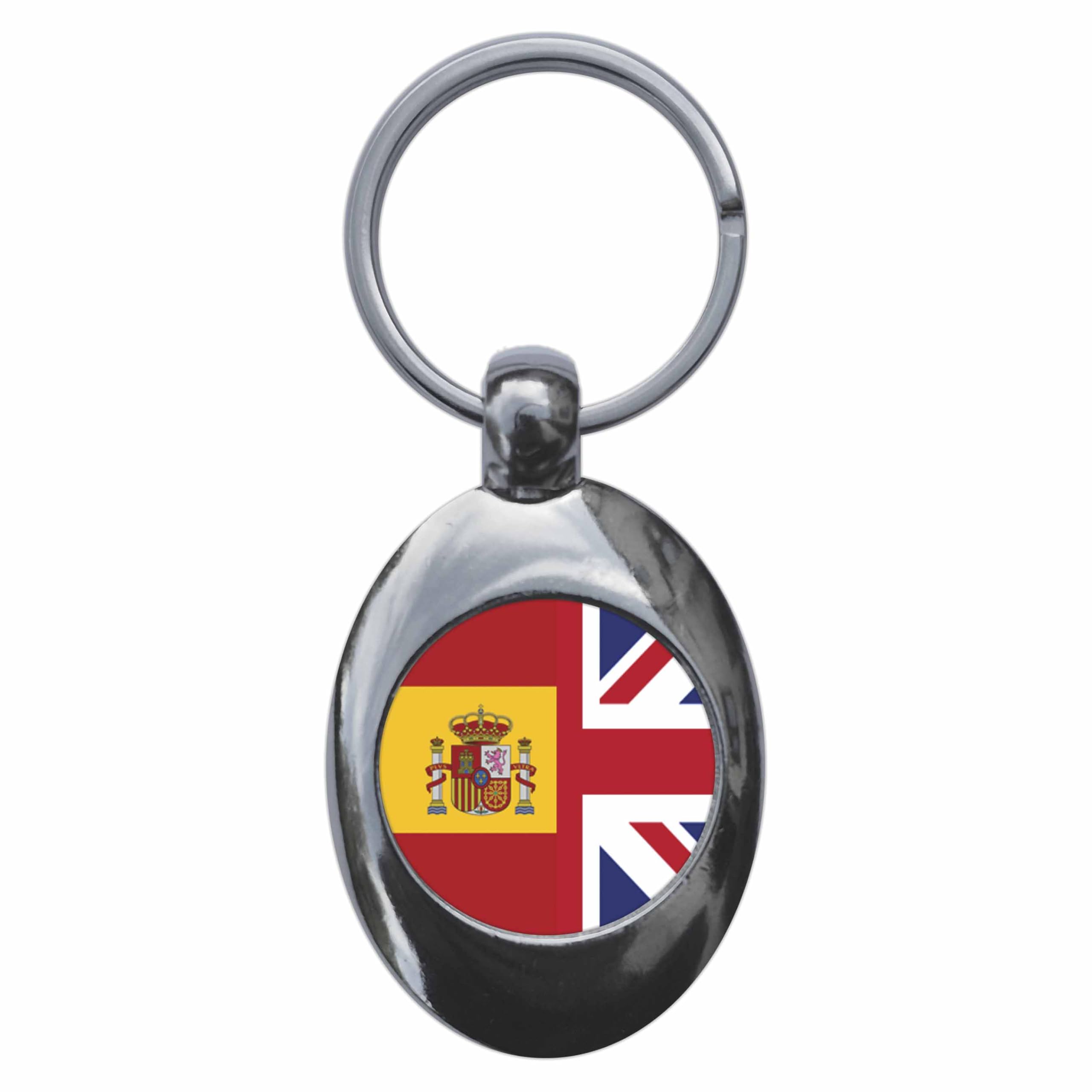 Ozorath United Kingdom Spain Split Flag Keyring Keychain Key Ring Chain With Trolley Coin