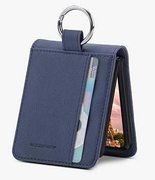 GOOSPERY Card Wallet Ring Case Compatible with Galaxy Z Flip 4 Case, Card Holder Pocket Storage Premium PU Leather Key Ring Wallet Cover, Navy